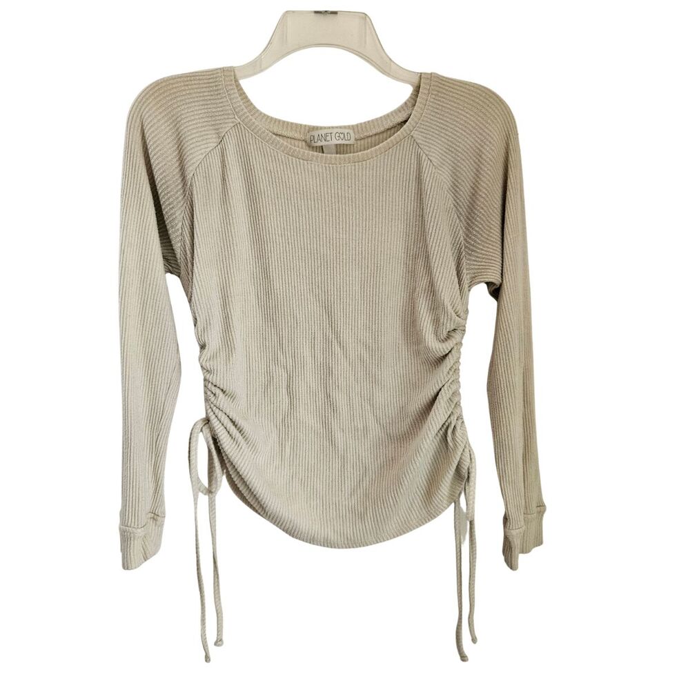 Planet Gold Top Girls XL Beige Textured Knit Side Cinch Raglan Sleeve